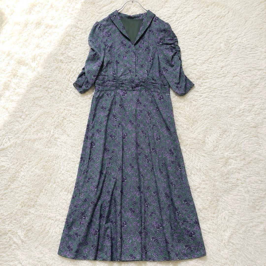 Lily Brown Floral Pattern Long Dress F Retro Classical Green