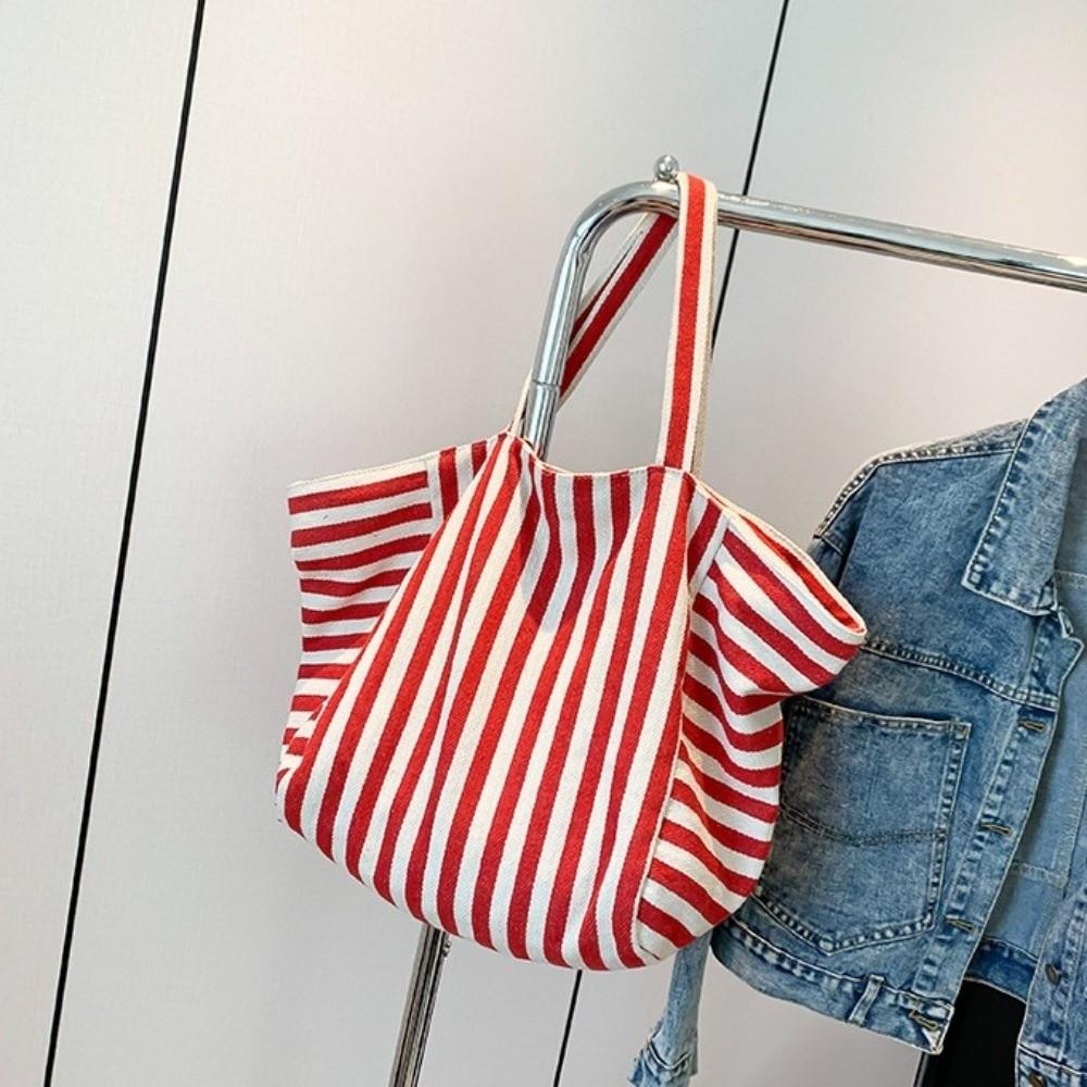 Shopping Bag Cloth Shoulder Bag Canvas Felt Handbag Versatile Stripe Underarm Bag  Travel