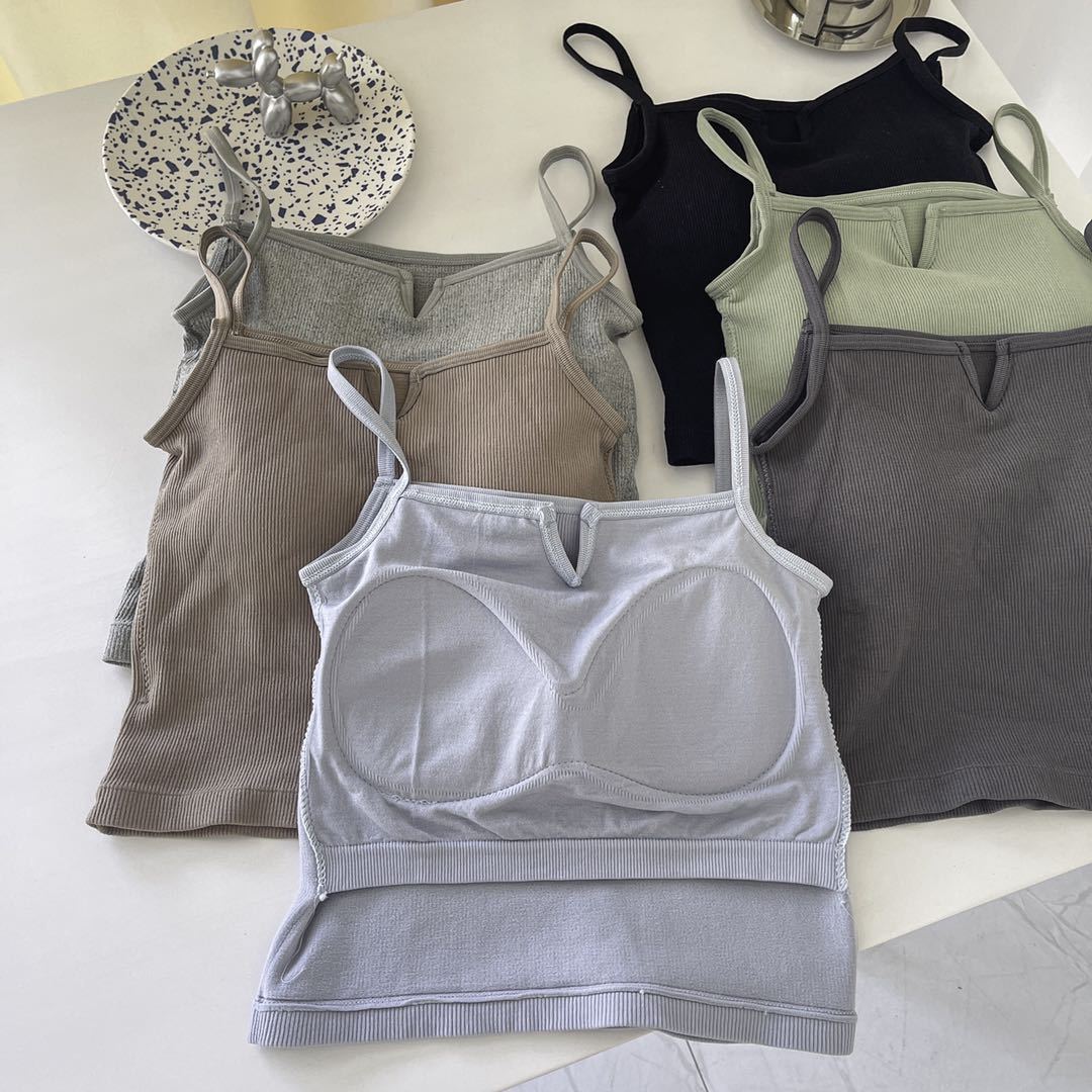 V Neck Ribbed Camisole With Built In Bra OneSize белый