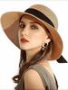 Women Wide Brim Straw Sun Hat With Black Bow Band For Beach Summer