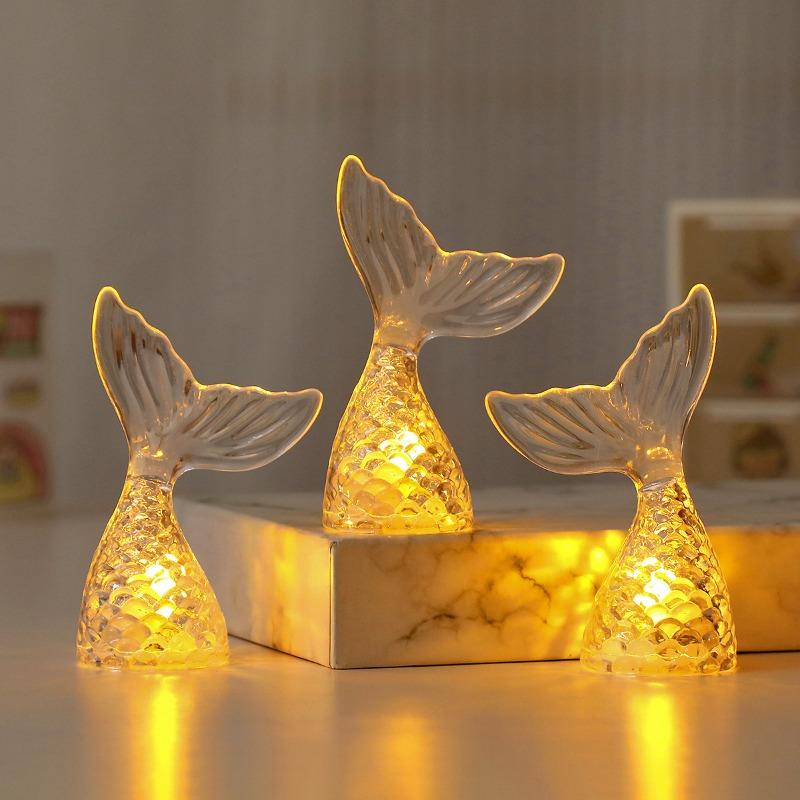 Electronic Candle Lamp Glowing Mermaid TailNight Light Desktop Ornament Micro Mini Decoration