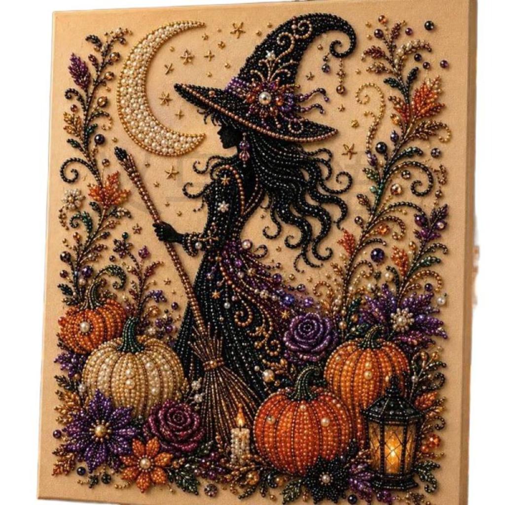 Halloween Pearl Art DIY Kit, Ghost Pumpkin Diamond Painting Craft Set, Sparkling Bead Embroidery Wall Decor for Halloween Home Decoration