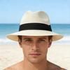 Panama Hat Women Men Wide Brim Straw Beach Hat Ribbon Decor Breathable Elastic Fit Summer Sun Hat Vacation Accessory
