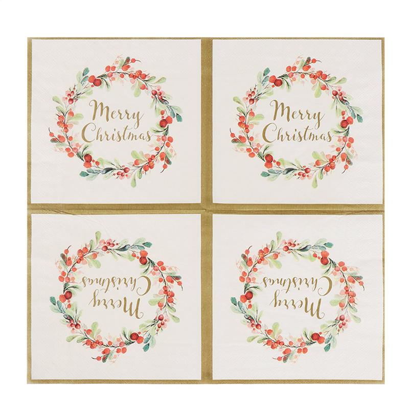 Cocktail Napkins Christmas 20X Berry Wreath Dessert Napkins 2-ply Hand Towels For Christmas Winter Dinner Holiday Parties