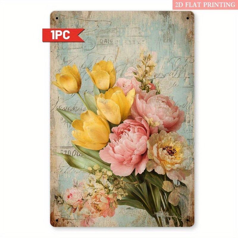 Vintage Metal Tin Sign Wall Art Floral Butterflies Decor for Home Living Room Kitchen
