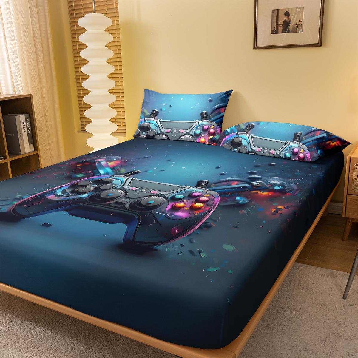 

1 Simple Modern Game Handle Digital Printed Frosted Fitted Sheet,bedroom Printed Bed Cover,bedding(No Pillowcase) 71x132cm