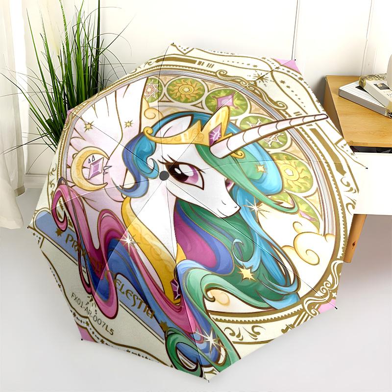 Magic Pony Friendship Shines Folding Umbrella 8 Paraphenoid Bones Suitable For All Seasons Umbrella Outdoor Printing