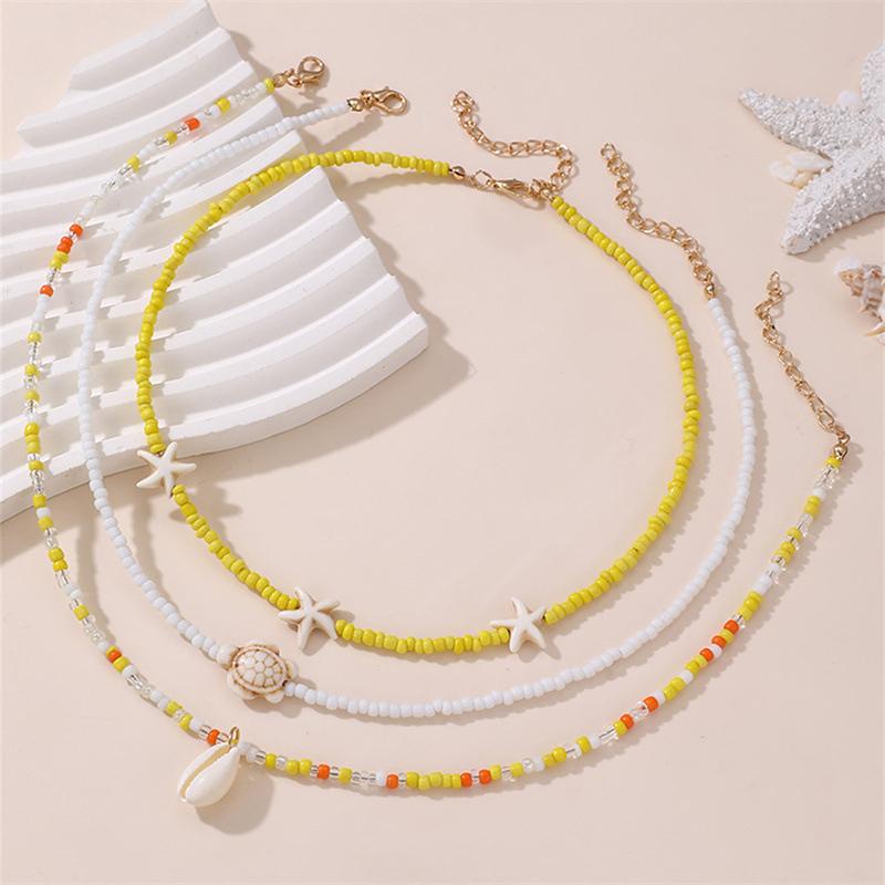 

Women s Beach Jewelry Bohemian Multilayer Rice Bead Chain Clavicle Necklace Vintage Acrylic Turtle Starfish Shell Pendant Choker