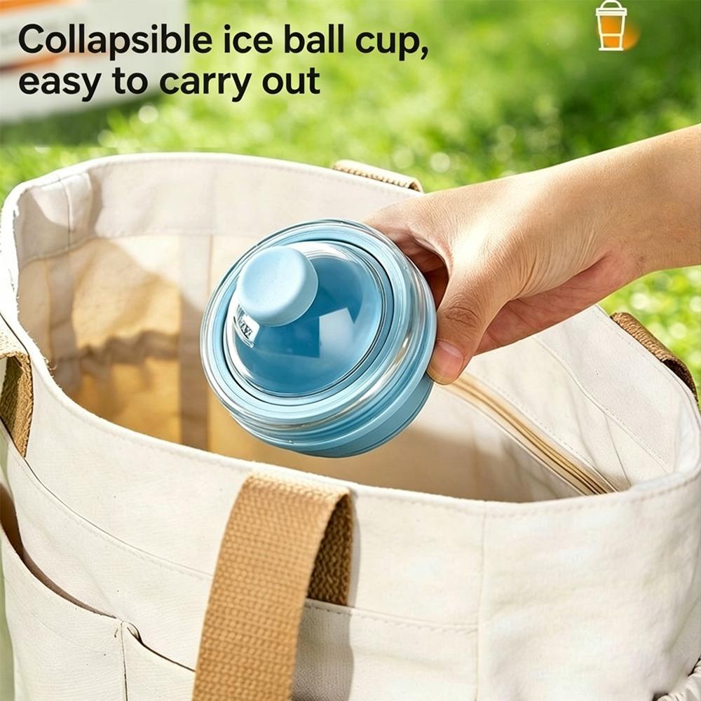 2 in 1 Ice Mold and Water Bottle Food-Grade Silicone Foldable Ice Ball Cup BPA-Free Portable Travel Tumbler for Outdoor Camping