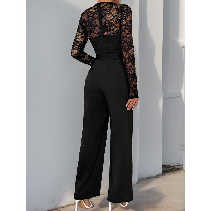 2025 Νέα Ευρωπαϊκού και Αμερικανικού Στυλ Δαντελωτή Επένδυση Φερμουάρ Δέσιμο Μονόχρωμη Ολόσωμη Φόρμα