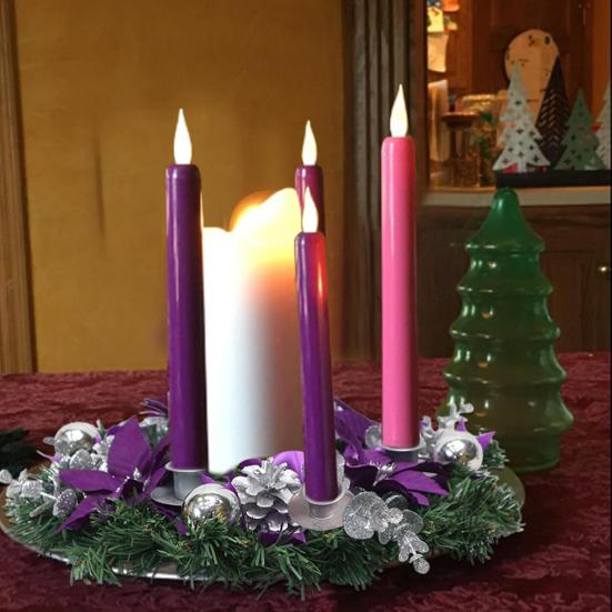13" Purple Ribbon Christmas Advent Wreath 4 Advent Candles Holder Christmas Centerpiece with Bow Artificial Pine Cones