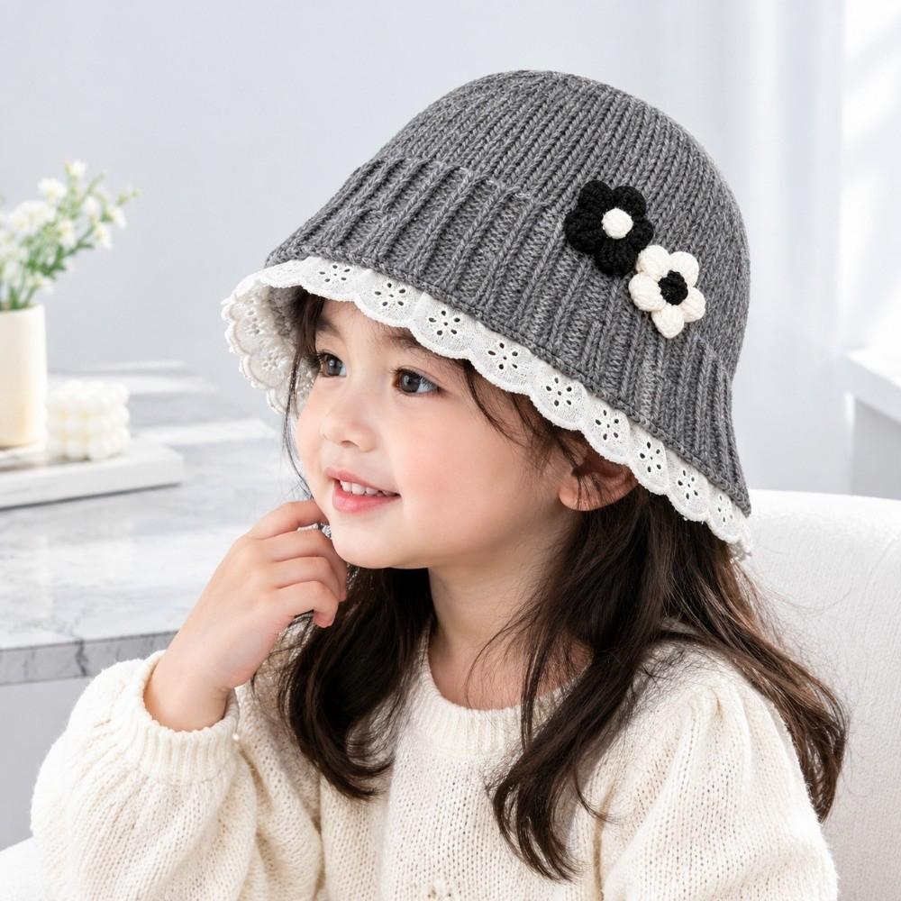 Knitted Flower Knitted Hat Lace Ruffle Toddler Fisherman Hat New Lace Ruffle Hat  Autumn Winter