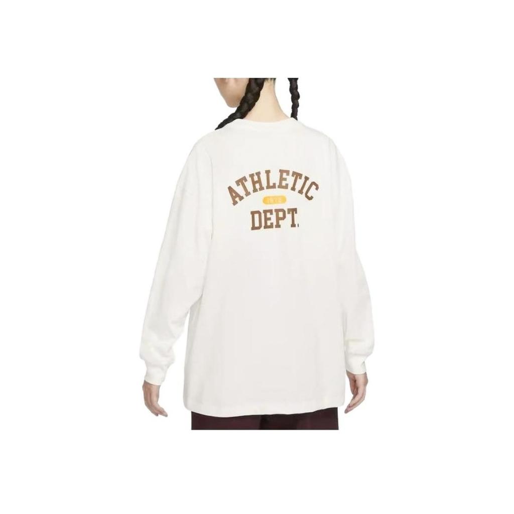 Nike Logo Print Loose Fit Crew Neck Long Sleeve Drop Shoulder T-Shirt Women Tops Beige HJ0838-133