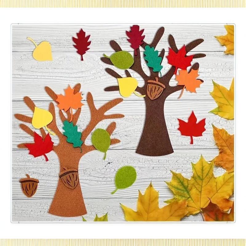 48Pcs Felt Tree Diy Craft Kit Autumn Leaf Non Woven Ornament Reusable Wall Hanging Decor For Thanksgiving Home Party