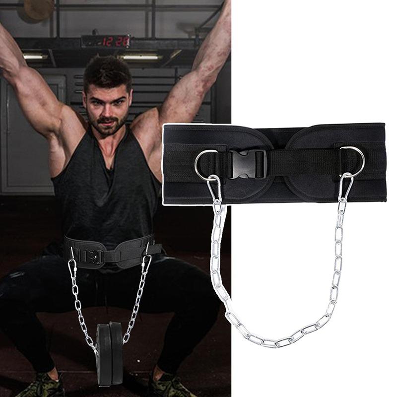 Thicken Weight Lifting Belt With Chain Dipping For Pull Up Carrying Fitness Back Muscle Strength Training