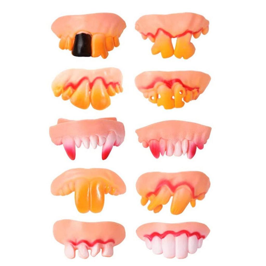 10Pcs Halloween Dentures Funny False Teeth Halloween Cosplay Vampires Toys Tricky Dentures Pet Decorating Supplies
