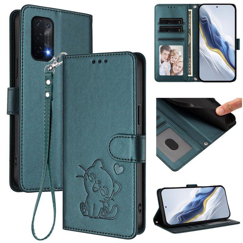 Suitable for Samsung S25 FE phone case with heart-printed cat design, M56 5G flip cover with card slot and wallet function