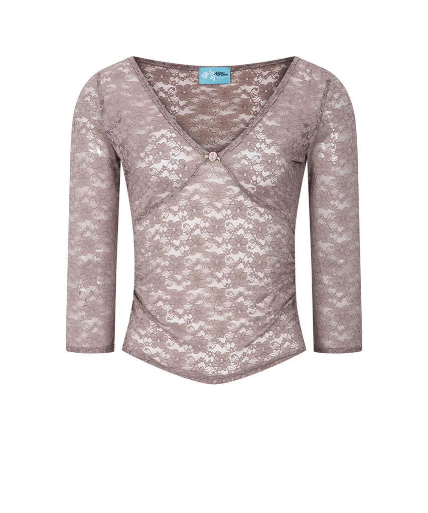 Peullijeunopallou Paige Long Sleeve Lace Top (Mocha Beige)
