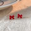 Christmas Red Bow Stud Earrings for Women - Japanese Korean Sweet Girlish Style New Year Accessories
