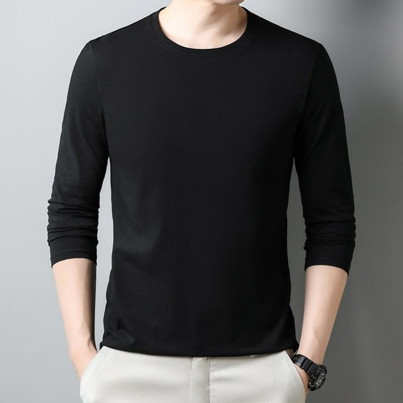 Spring Thin Long-sleeved T-shirt Men's Lapel Mercerized Cotton Dad Wear Striped T-shirt Men