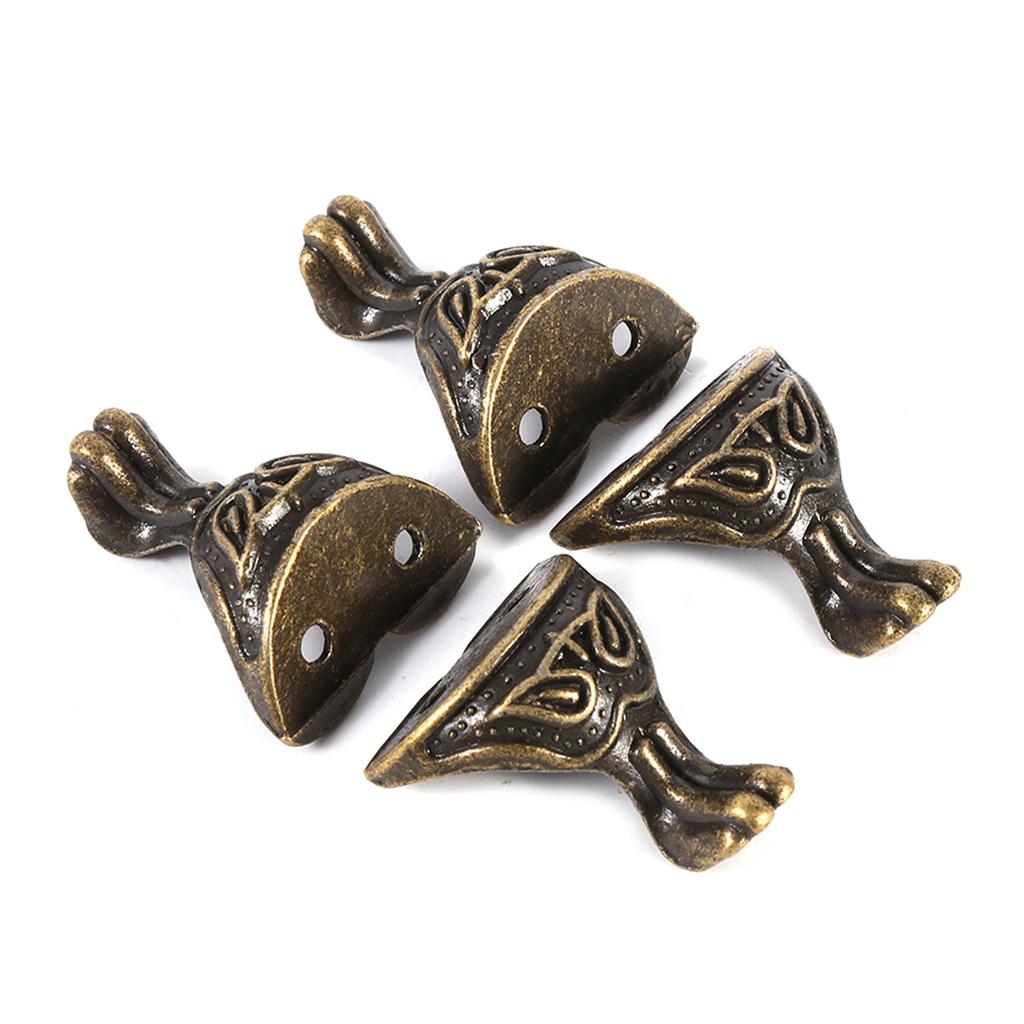 Antique Leg Corner  Ors, 4 Pack Decorative Bronze Feet Corner  Ors with Screws for Wooden Crates Jewelry Boxes