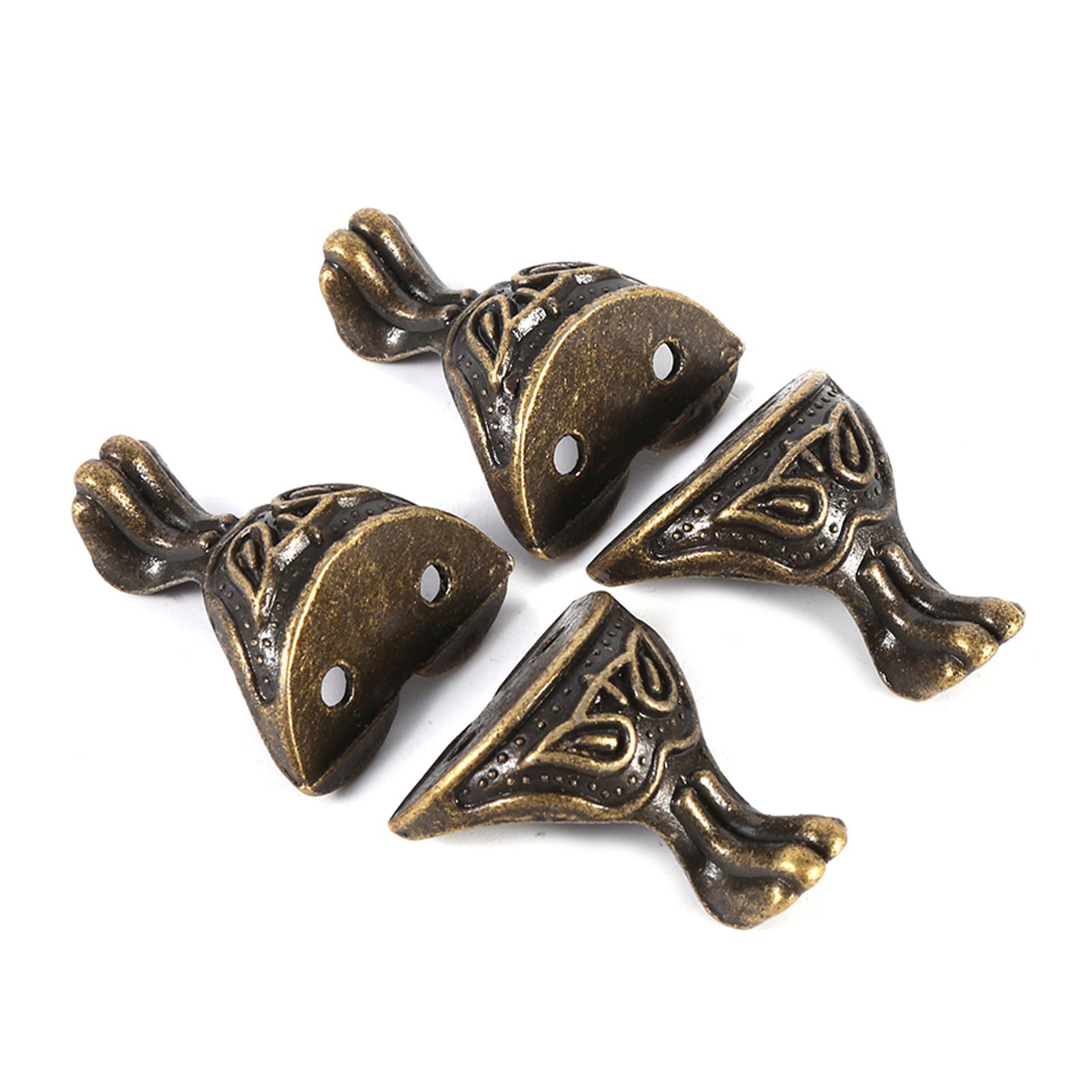 

4Pcs Antique Brass Jewelry Gift Box Wood Case Decorative Feet Legs Corner Protector Vintage чёрный