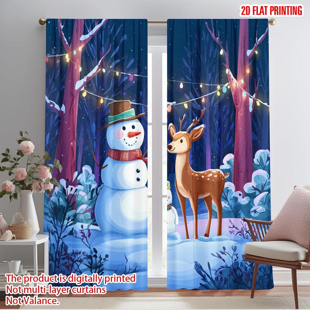 

2 шт., 2D плоская печать Популярные шторы Сцена со снеговиком и оленем Прочный полиэстер (без удилища) Украшения для использования внутри для 52.50×116.00 CM 2pcs
