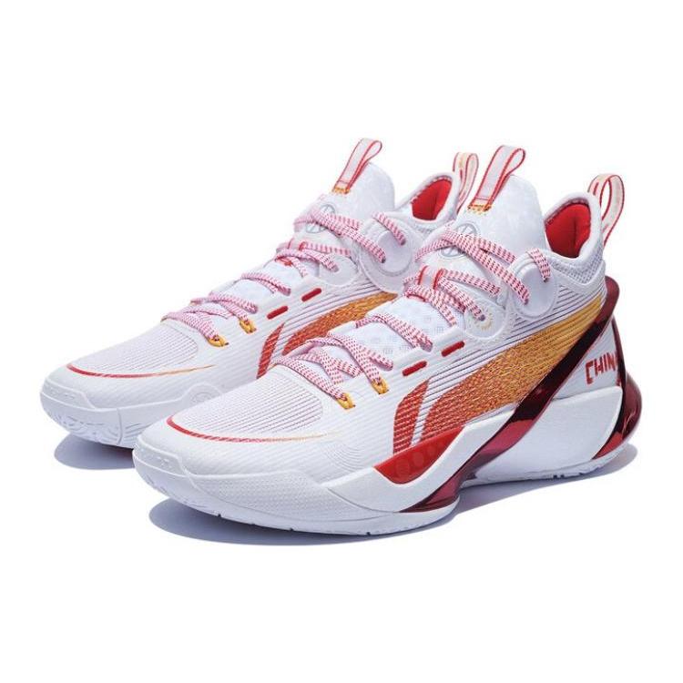 Li Ning SONIC Ultra Cushioning Slip Resistant Abrasion Resistant Mid Top Basketball Shoes Men's White Red ABAS145-9