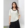 [Ke Lu Li Wear] Contrast Color Round Neck Shoulder Slimming Sweater Qlx Plus Size Women's Clothing Plus Size Ladies Summer New Arrival