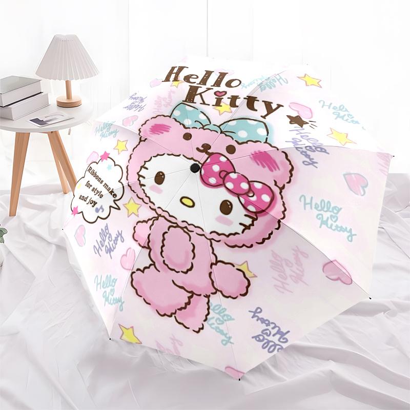 

1pc Hello Kitty Ribbon Bow Outdoor Umbrella - Automatic Open/Closed, Portable 3-Fold Design, 8-Bone Iron Frame, Festival Gift for Fans, Travelers, Dai