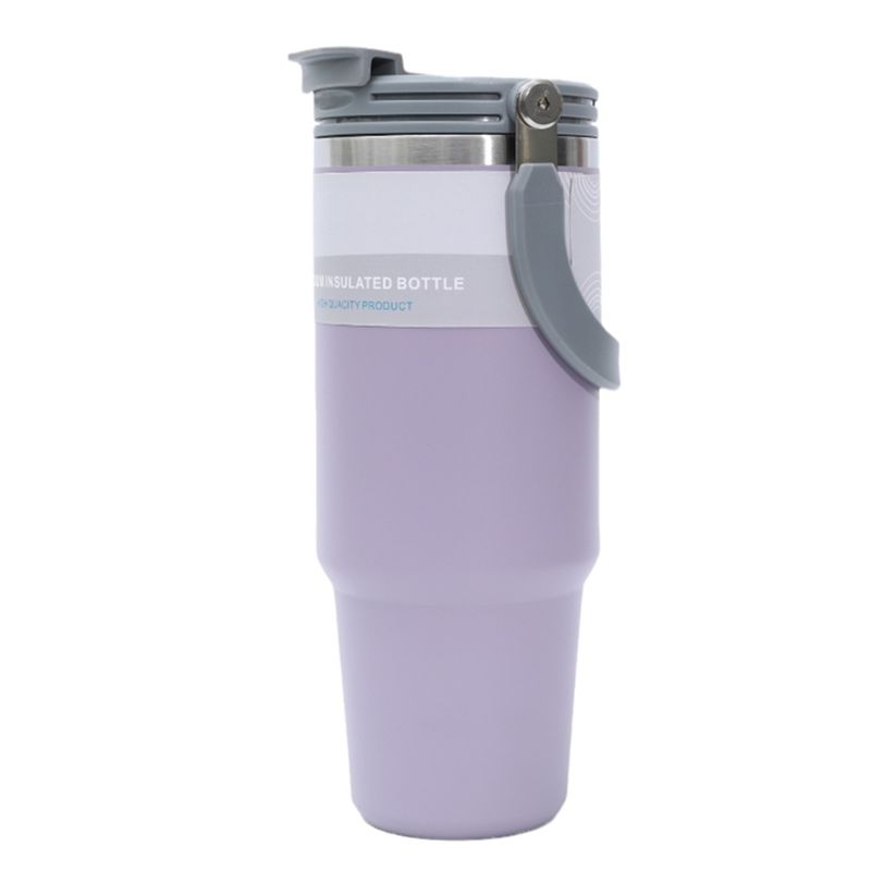AEE2-20Oz Stainless Steel Vacuum Insulated Bottle Travel Coffee Mug Double Wall Insulated With Handle For Women And Men фиолетовый