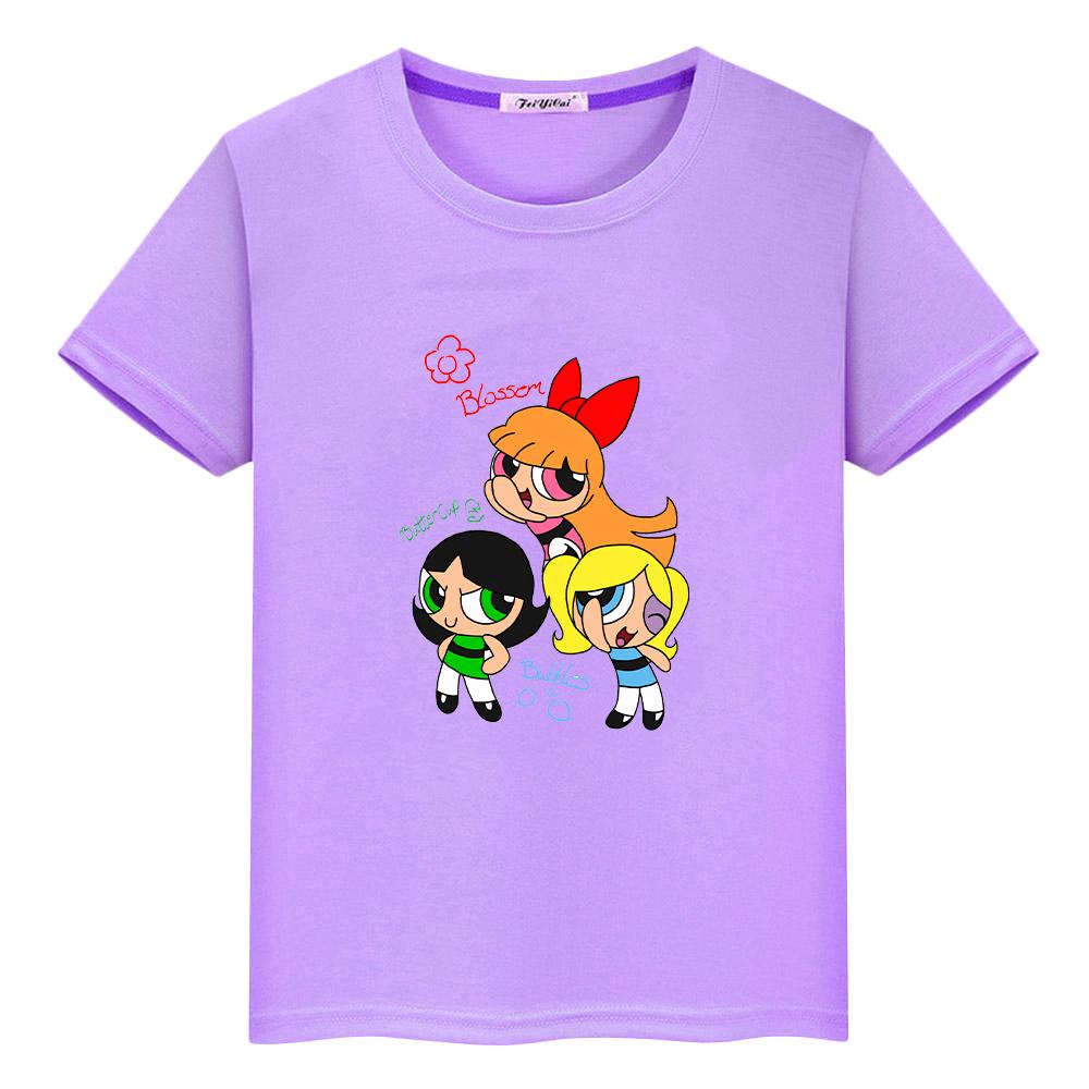 powerpuff girls print  100%Cotton Kawaii Tops anime Short pride tshirt  t shirt for kids boy 10year  y2k one piece girl clothes
