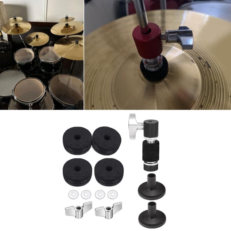 13Pcs Drum Cymbal Felt Pads Set Drum Cymbal Felt Pads and Sleeves with Wing Nuts, Washer, Drum Key Percussion Part