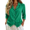 Women's Linen Button Down Shirt Casual Loose Fit Three-Quarter Sleeve Collar Blouse