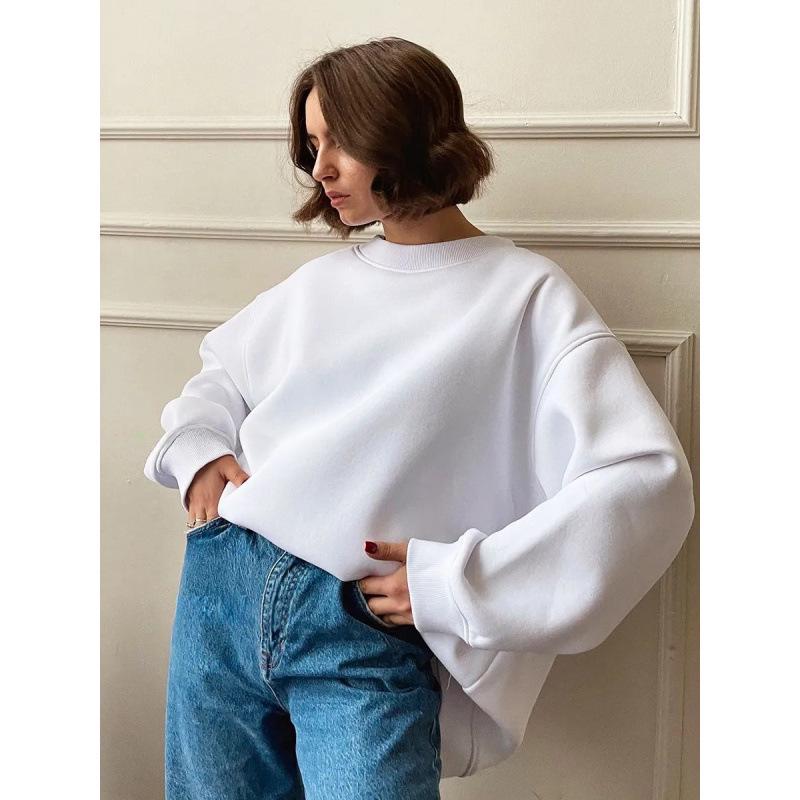Autumn/Winter 2025 Stylish Versatile Solid Color Thick Round Neck Sweatshirt