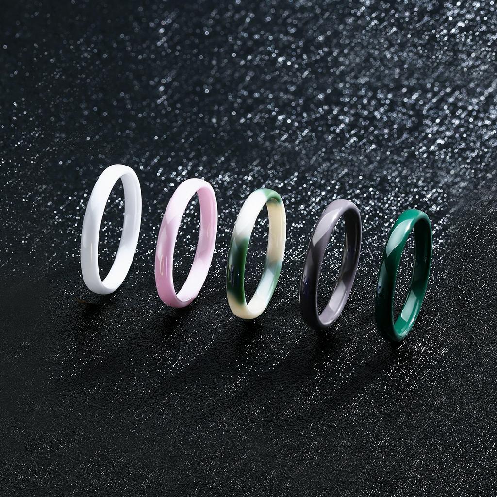 3mm Women's Ceramic Wedding Band Minimalist Solid Stackable Ring In Black White Pink Blue Green Purple