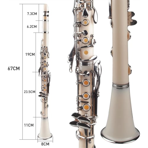 OXIZER Bb Clarinet Beginner Set, 17 Keys, ABS Resin, Pearl White Tuned, Nickel-Plated, Club-Friendly, Includes Reeds, Strap, and Hard Case, Pitch-Stab