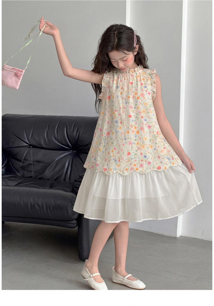 Girls' Floral Dress, Summer New Style, Super Beautiful Sleeveless Vest Dress, Middle-aged Children's Summer Dress, Fashionable Princess Dress