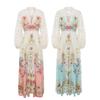 2026 Spring/Summer Resort-Style V-Neck Puff Sleeve Lace-Panel Printed Long Maxi Dress