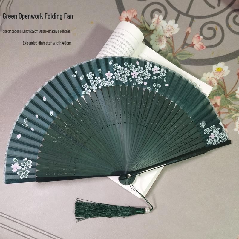 Classic Black Bamboo Folding Fan - Chinese Style Mosquito Repellent for a Cool Summer Breeze