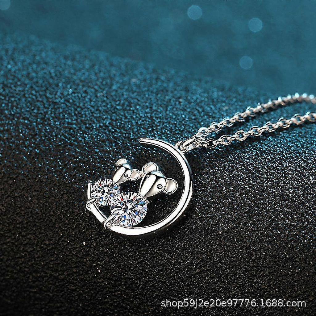 Moissanite Mouse Pendant Necklace S925 Silver D Color Ideal Cut Diamond Necklace For Women