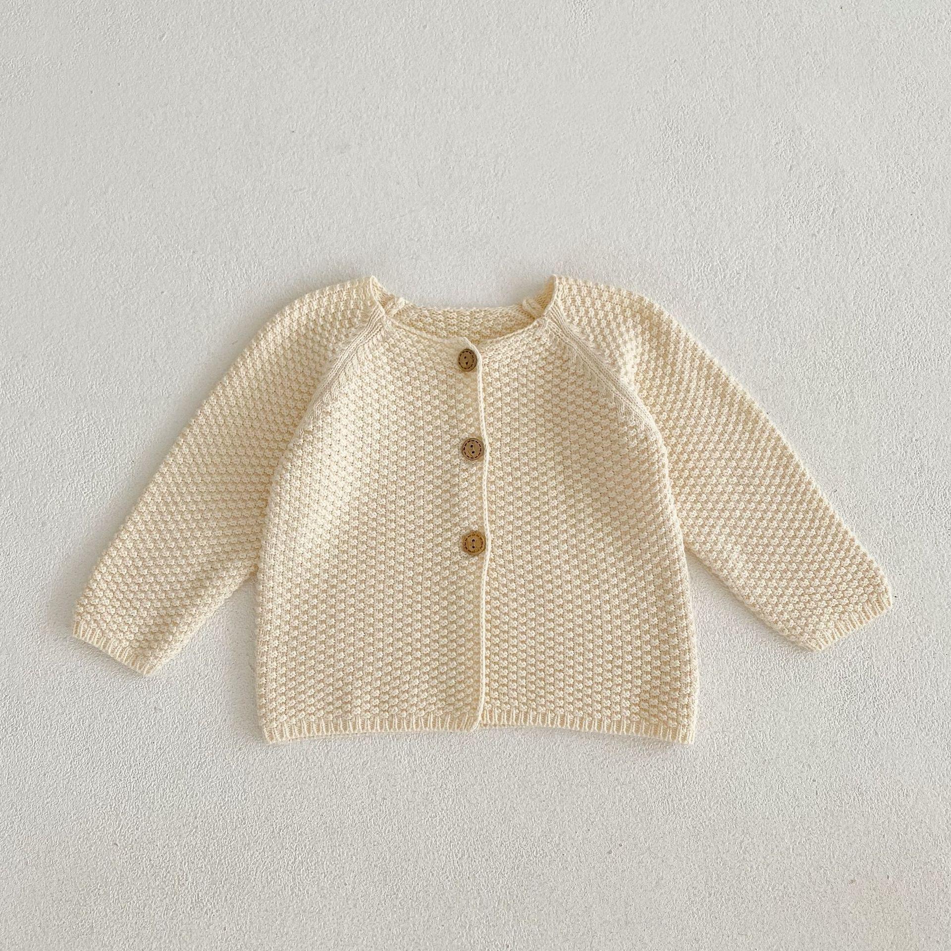 

Унисекс Хлопковый Вязаный Кардиган с Длинным Рукавом для Малышей на Весну и Осень 80 cm абрикосовый/белый