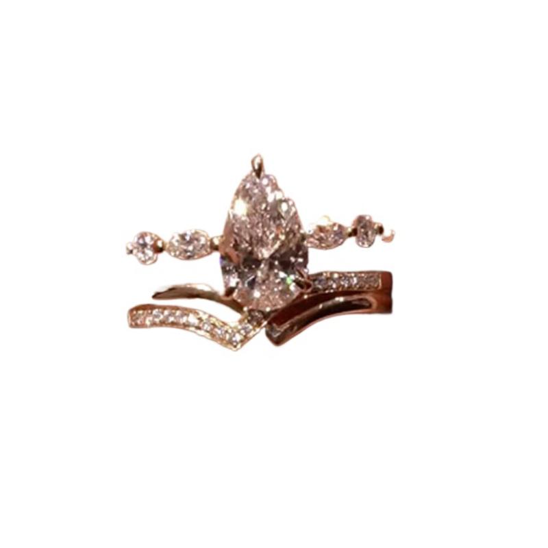Fashion Inlaid Diamond Water Droplet High-end Ring Two-piece Set Single Diamonds Design Ring Unique Party Fine Jewelry Gift