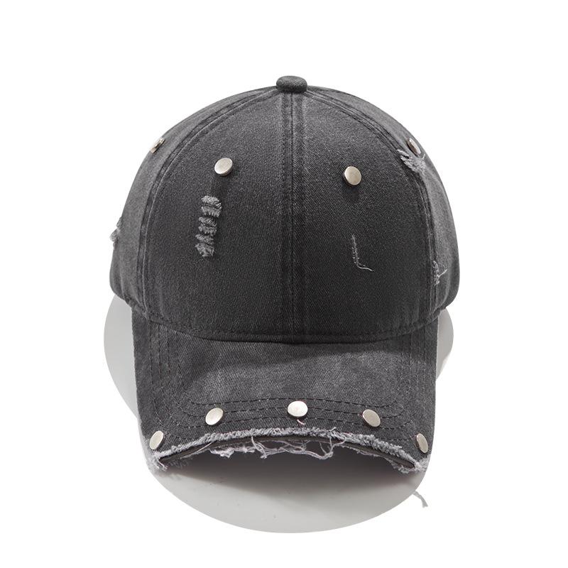 Niche old washed hole baseball cap women spring and summer retro rivets broken brim sun protection peaked cap children tide
