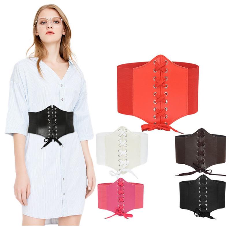 Corset Punk Black Wide Belt PU Leather Slimming Body Belts for Women Elastic High Waist Belt Female Dress Belt Body Shapewear