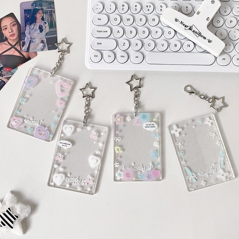 Acrylic 3 inch Photocard Holder Glitter with Pendant Keychian Photo Frame Keychain Bus Card Credit ID Bank Card Holder