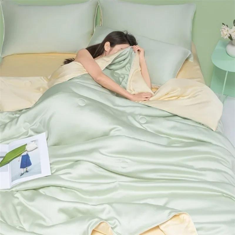 New Summer Cool Wash Ice Silk Silk Double Summer Cool By Fashion Solid Color Home Breathable Quilt