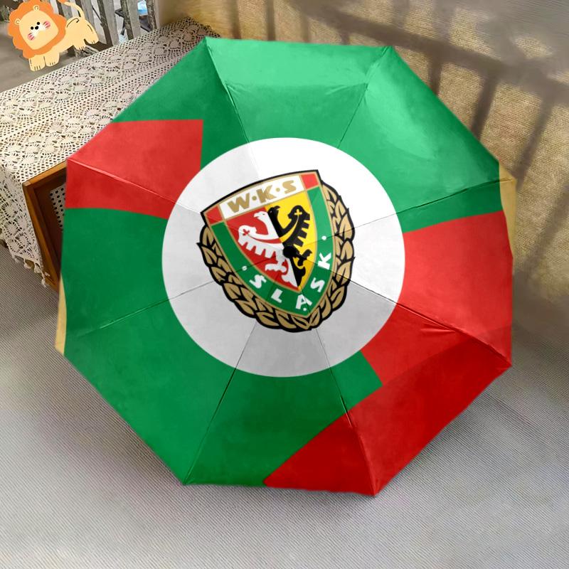 Śląsk Wrocław pattern, automatic folding umbrella, portable and foldable design, 8 ribs, a Christmas or birthday gift.