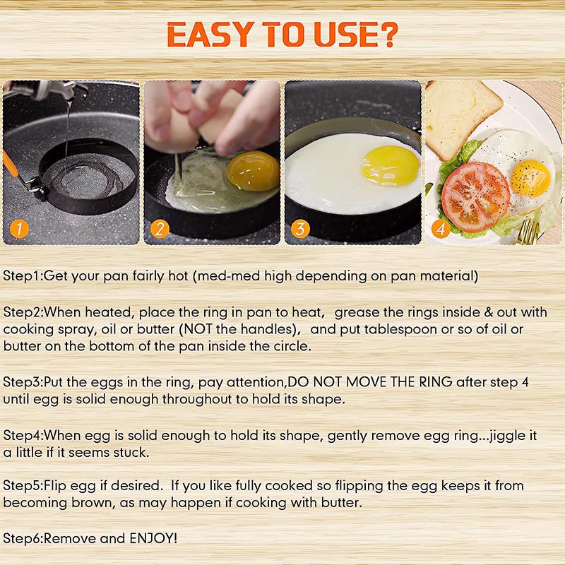 LMETJMA Egg Rings Pancake Mold Set Set Stainless Steel Fried Egg Ring Griddle Pancake Shapers with Silicone Handle JT195 2