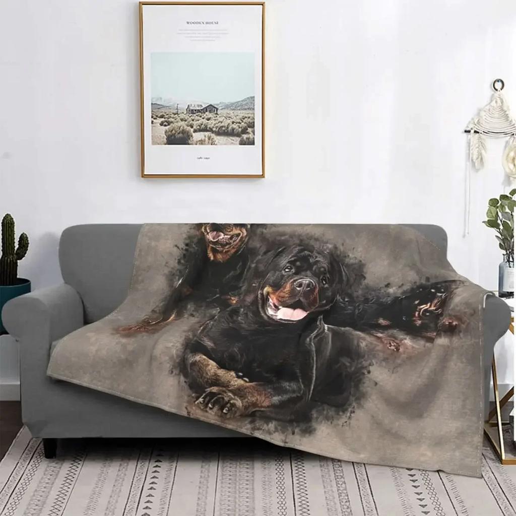 Rottweiler Face Soft Flannel Fleece Warm Pet Butcher Dog Rott Rottie Dog Throw Blanket for Home Bedding Couch Bedspreads